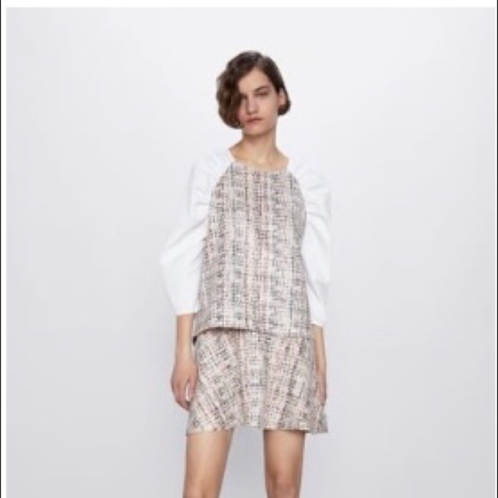 NWT Zara Combination Ruched 3/4 Sleeve Top